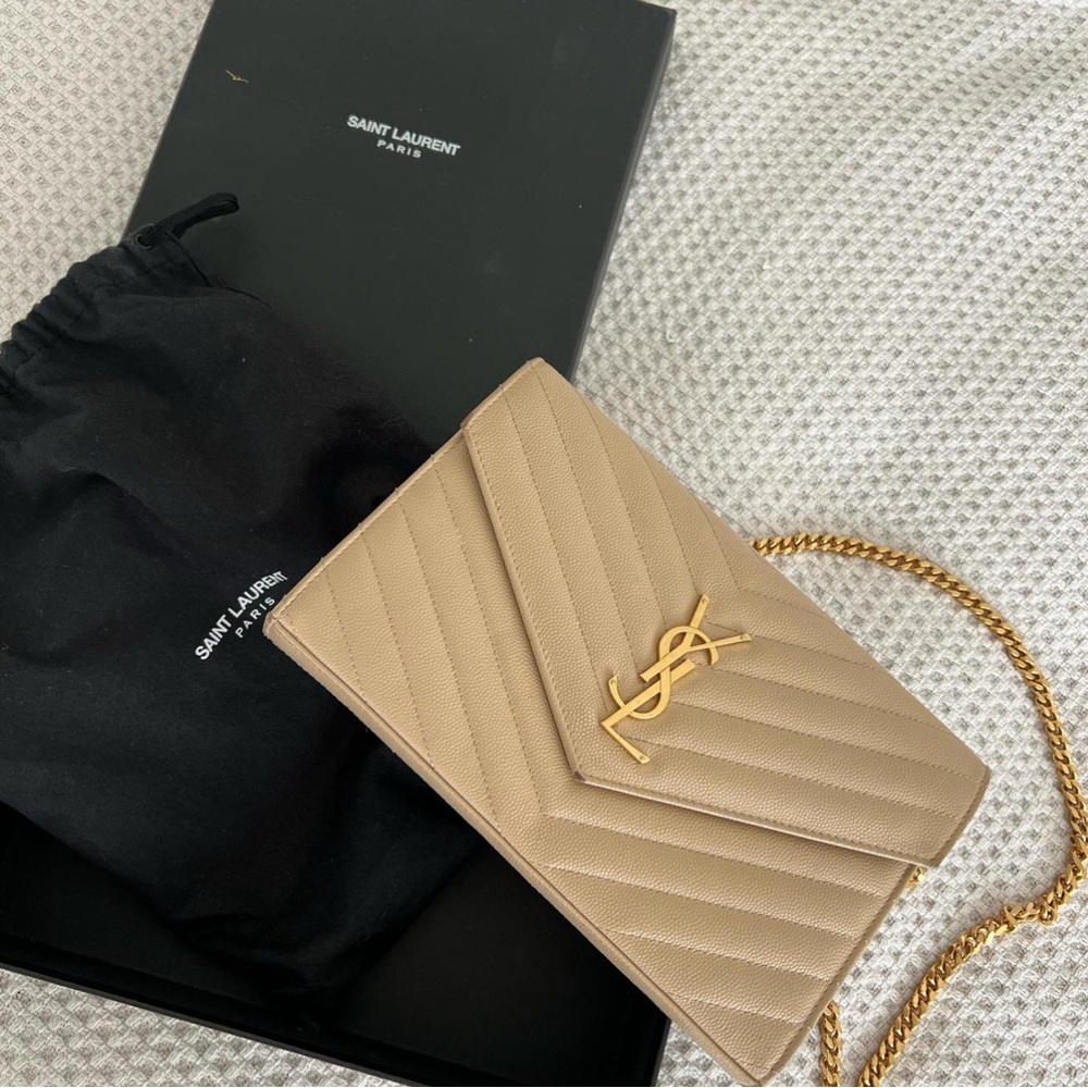 Saint Laurent Tan Quilted Leather Clutch